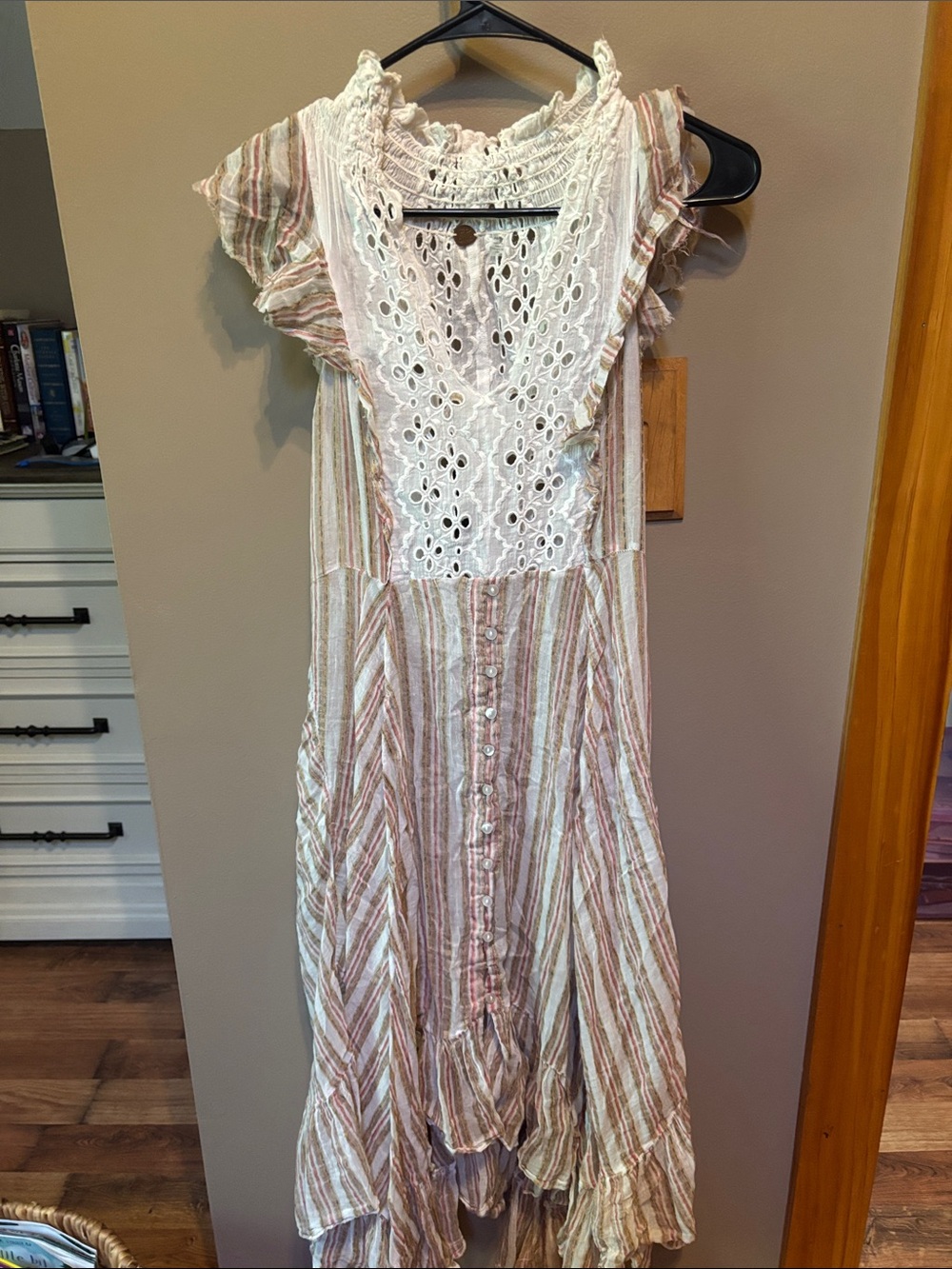 Free People Striped Crochet-Front High-Low Dress in Cream and Tan